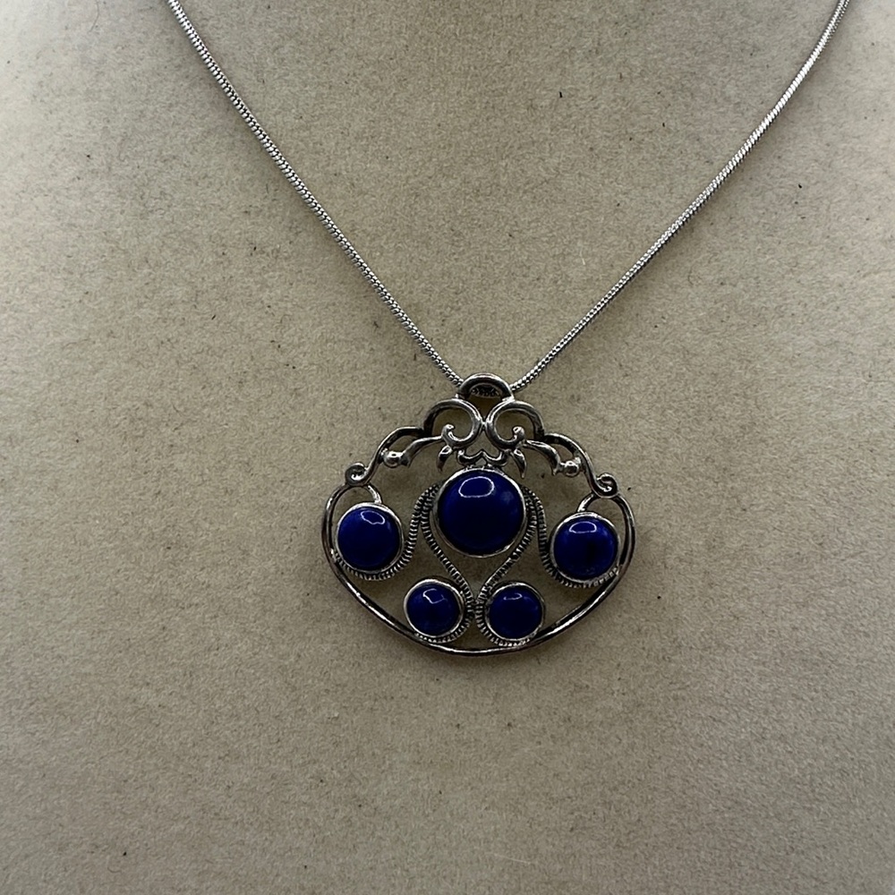 Lapis Lazuli Silver Pendant on Snake Chain - Picture 2 of 8